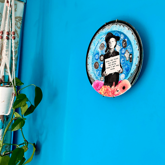 "After the First Four Years the Dirty Doesn't Get Any Worse" Blue Upcycled Wall Plate - House of Frisson