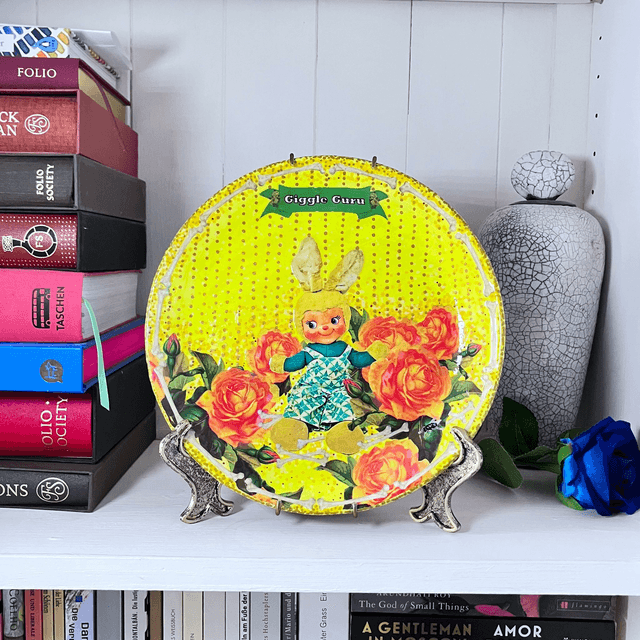 "Giggle Guru" Neon Yellow Upcycled Wall Plate - House of Frisson