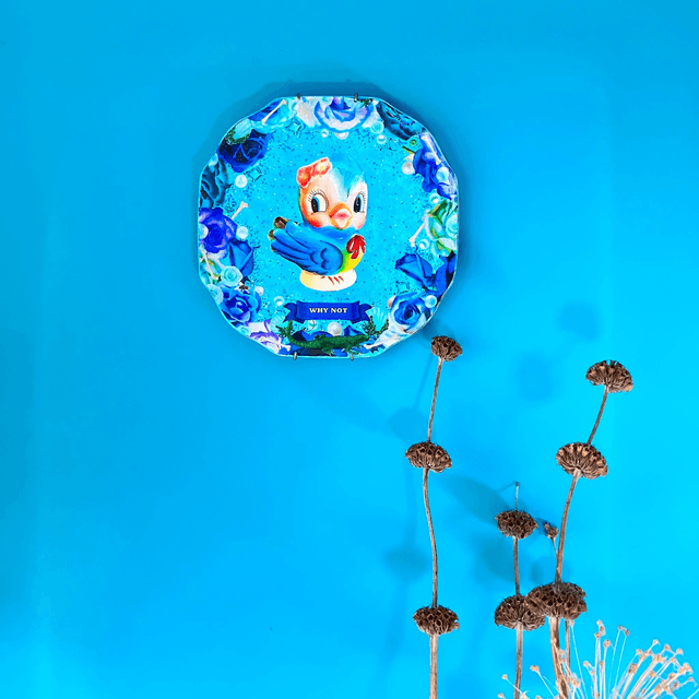 "Why Not" Blue Upcycled Wall Plate - House of Frisson