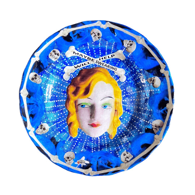 "Maybe Swearing Will Help" Blue Upcycled Wall Plate - House of Frisson