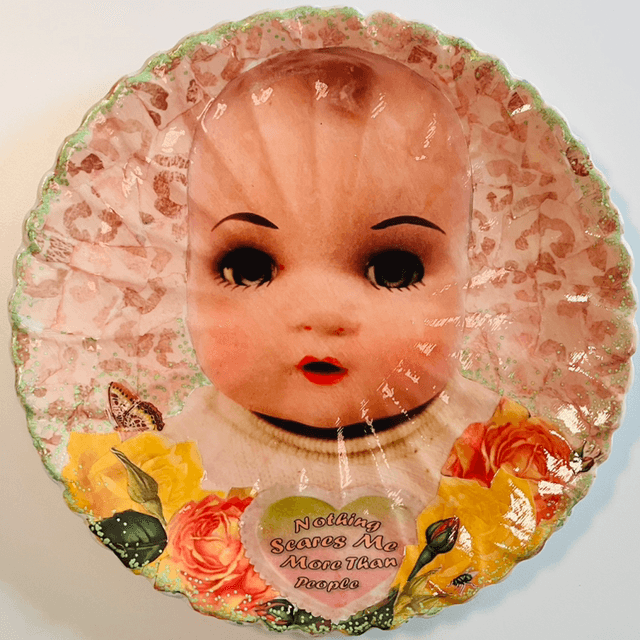 “Nothing Scares Me More Than People” Beige Upcycled Wall Plate - House of Frisson