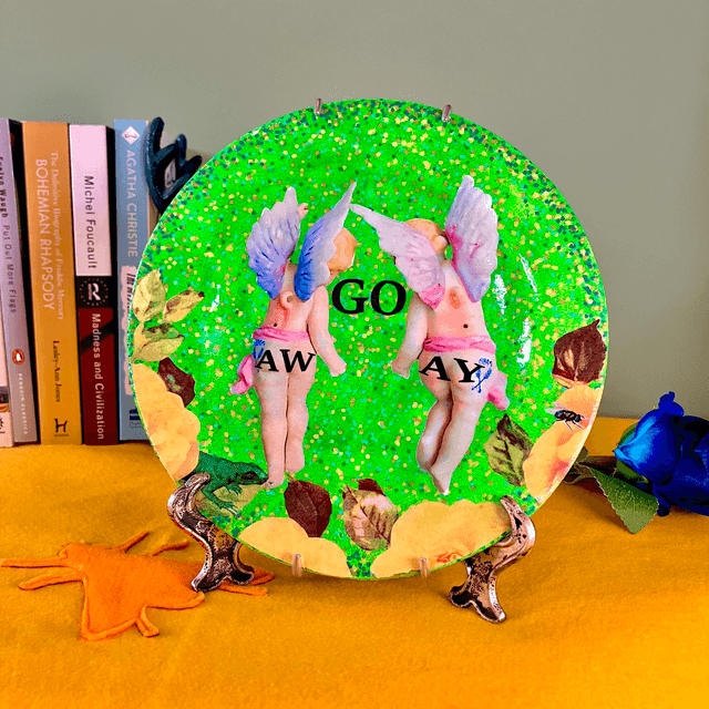 "Go Away" Bright Green Upcycled Wall Plate - House of Frisson