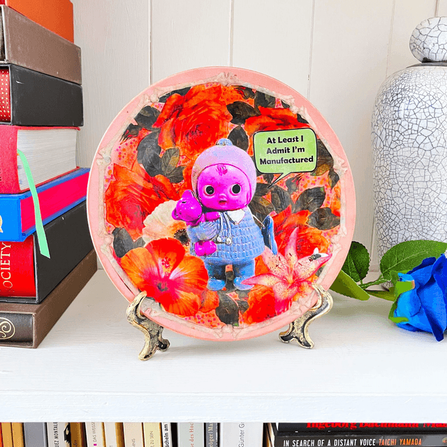 "At Least I Admit I'm Manufactured" Peach Upcycled Wall Plate - House of Frisson