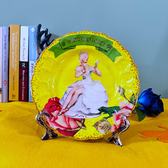 "Mischief Muse" Yellow Upcycled Wall Plate - House of Frisson