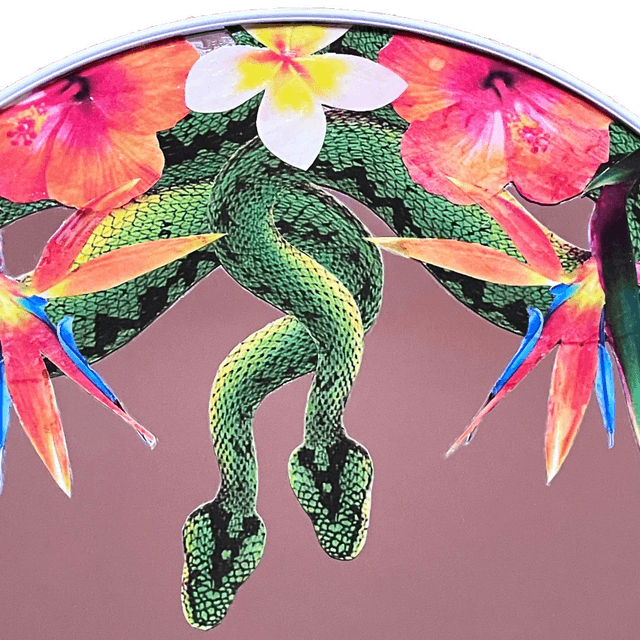 Green Snakes Upcycled Mirror - "Tropical Punk 2" - by House of Frisson