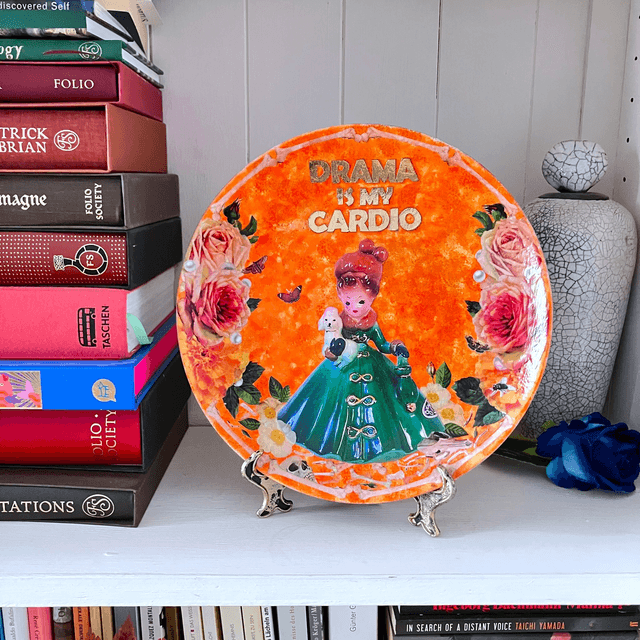 "Drama is my Cardio" Neon Orange Upcycled Wall Plate - House of Frisson