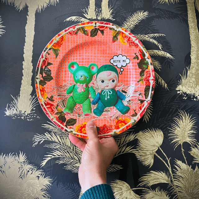 "Bite Me" Peach Pink Upcycled Wall Plate - House of Frisson
