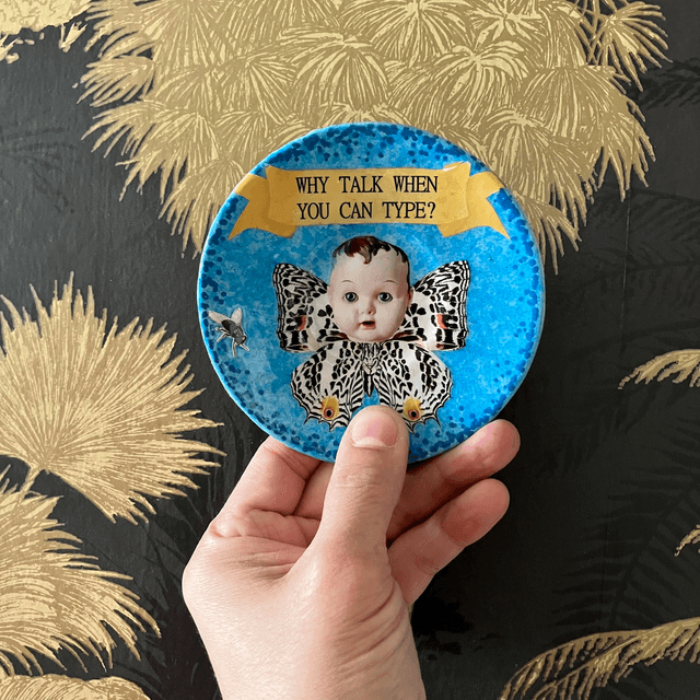 "Why Talk When You Can Type?" Neon Blue Upcycled Trinket Dish by House of Frisson