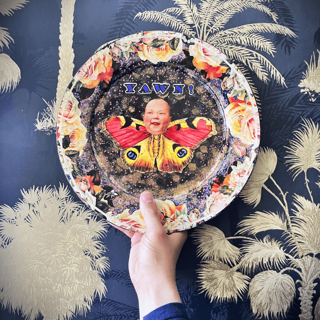 "Yawn!" Black Upcycled Wall Plate - House of Frisson