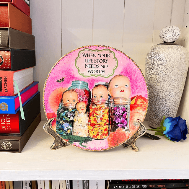 "When Your Life Story Needs No Words" Pink Upcycled Wall Plate - House of Frisson