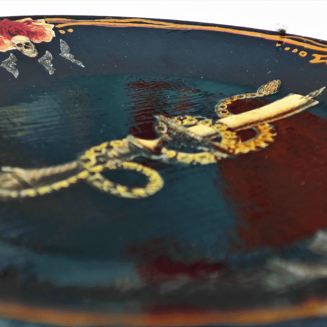 “Snake On Candlestick” Black Upcycled Wall Plate - House of Frisson