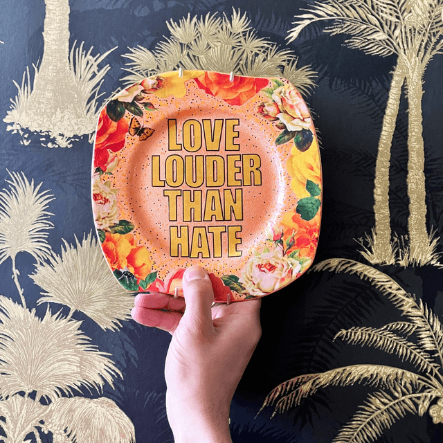 "Love Louder Than Hate" Peach Upcycled Wall Plate - House of Frisson