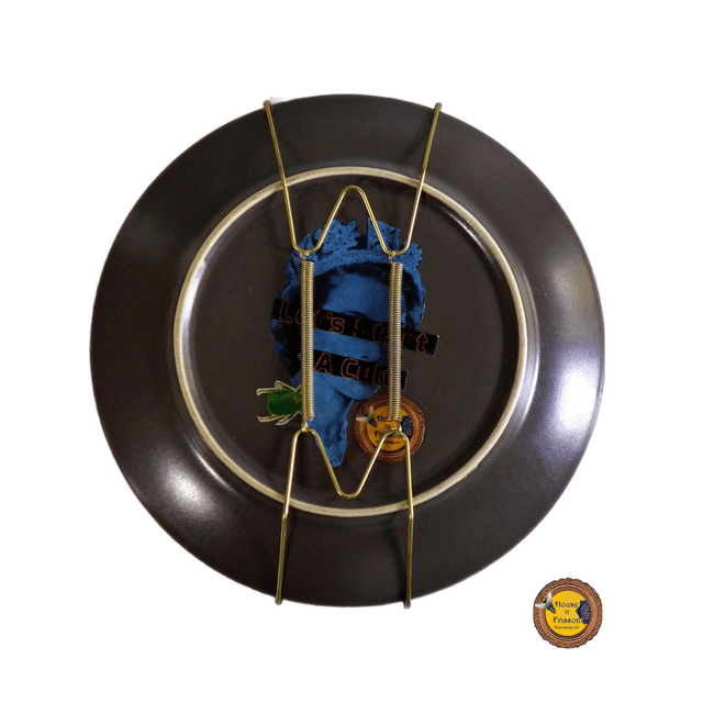 “Snake On Candlestick” Black Upcycled Wall Plate - House of Frisson