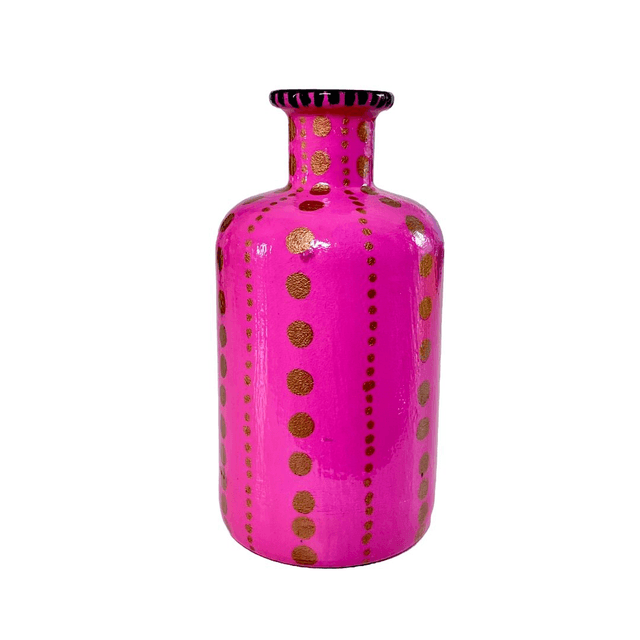 Bright Pink Upcycled Glass Bottle/Flower Vase - "Trouble Maker" - by House of Frisson