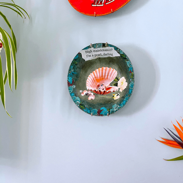 "High Maintenance? I'm a Pearl, Darling" Green Upcycled Wall Plate - House of Frisson