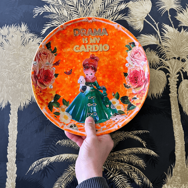"Drama is my Cardio" Neon Orange Upcycled Wall Plate - House of Frisson