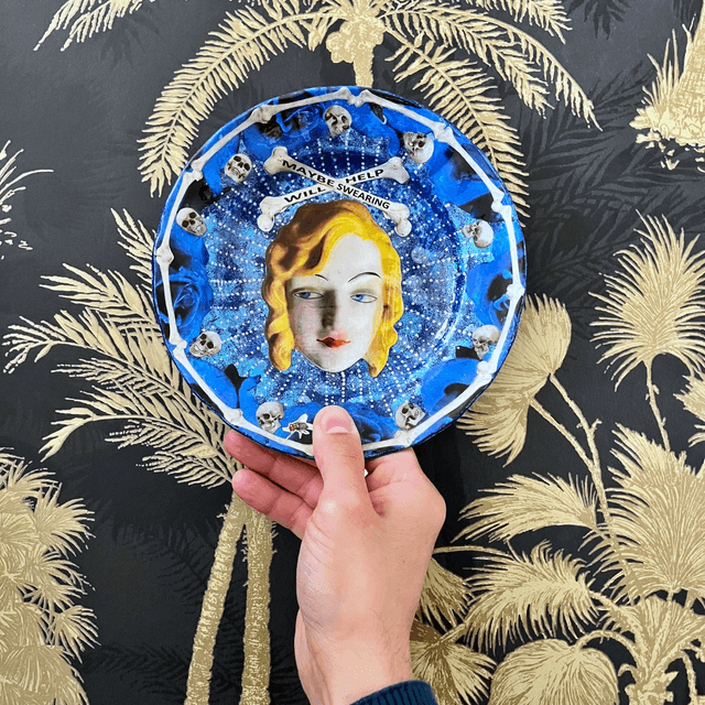 "Maybe Swearing Will Help" Blue Upcycled Wall Plate - House of Frisson