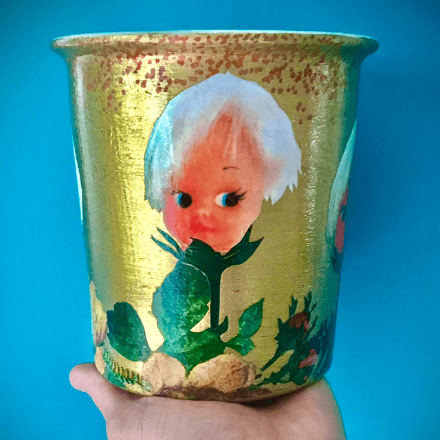 Gold “Doll Face Flower” Vase/Plant Pot/Utensil Holder - House of Frisson