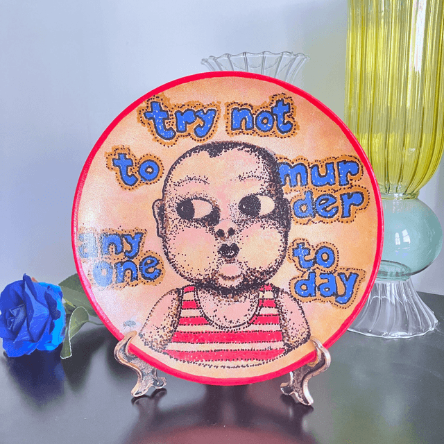 "Try Not To Murder Anyone Today" Blush Upcycled Wall Plate - House of Frisson
