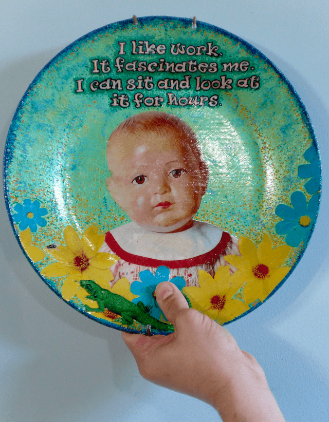 “I Like Work. It Fascinates Me. I Can Sit And Look At It For Hours” Green Upcycled Wall Plate - House of Frisson