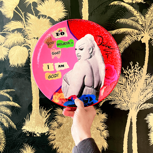 "Do You Believe in God? I Am God!" Pink & Red Upcycled Wall Plate - House of Frisson