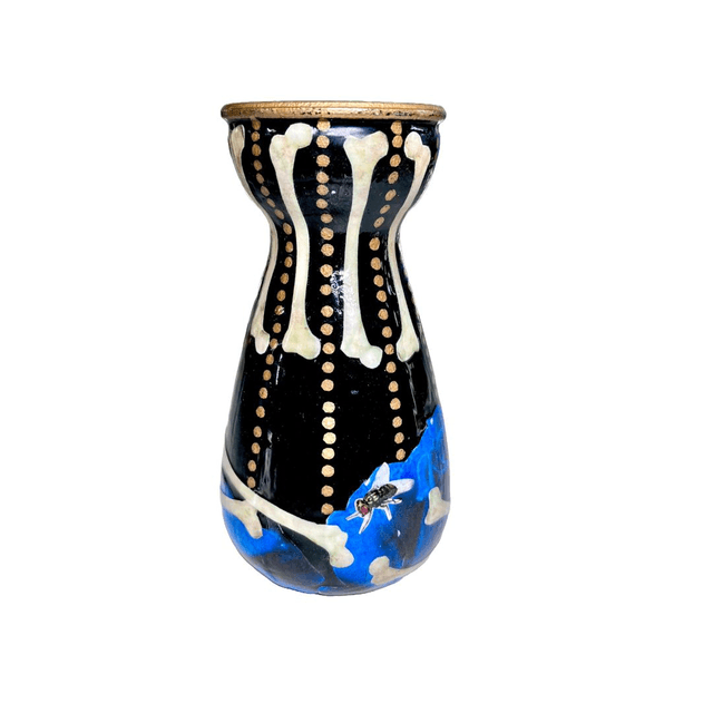 Black Upcycled Glass Bottle/Vase - "Bones" - by House of Frisson