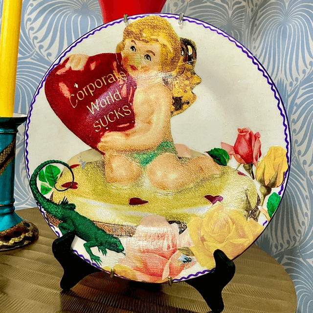 “Corporate World Sucks” White Upcycled Wall Plate - House of Frisson
