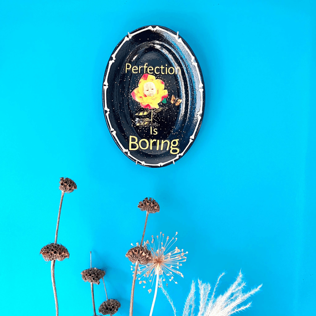 "Perfection Is Boring" Black Upcycled Wall Plate - House of Frisson