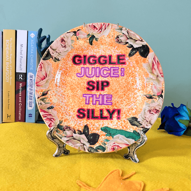 "Giggle Juice: Sip The Silly!" Orange Upcycled Wall Plate - House of Frisson