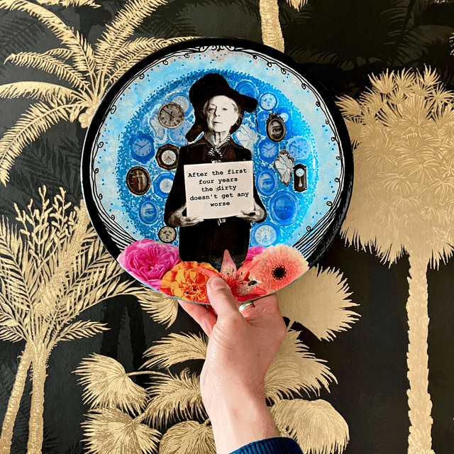 "After the First Four Years the Dirty Doesn't Get Any Worse" Blue Upcycled Wall Plate - House of Frisson