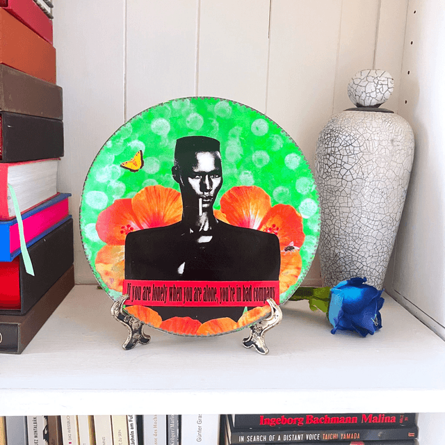 "If You Are Lonely When You Are Alone, You're in Bad Company" Neon Green Upcycled Wall Plate - House of Frisson