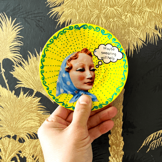 "Maybe Swearing Will Help" Neon Yellow Upcycled Trinket Dish by House of Frisson