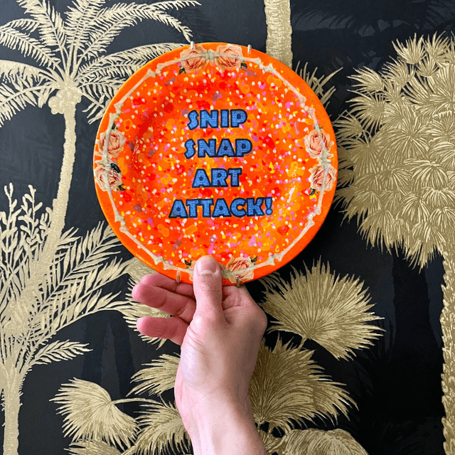 "Snip Snap Art Attack" Orange Upcycled Wall Plate - House of Frisson