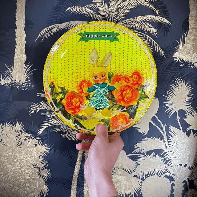 "Giggle Guru" Neon Yellow Upcycled Wall Plate - House of Frisson