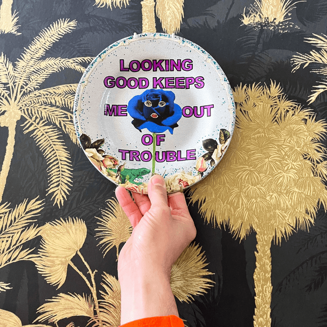 "Looking Good Keeps Me Out Of Trouble" Silver Upcycled Wall Plate - House of Frisson