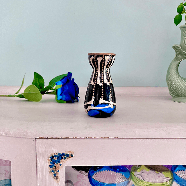 Black Upcycled Glass Bottle/Vase - "Bones" - by House of Frisson