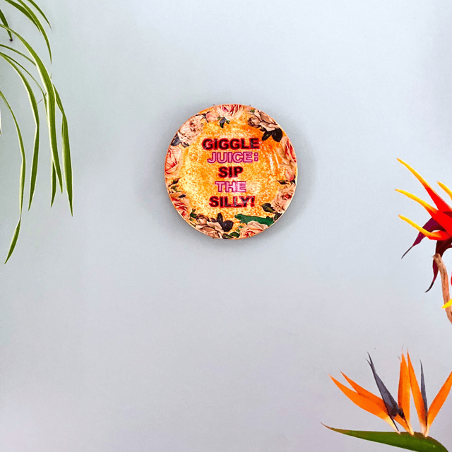 "Giggle Juice: Sip The Silly!" Orange Upcycled Wall Plate - House of Frisson
