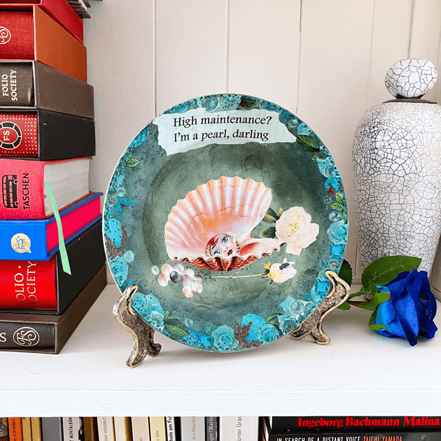 "High Maintenance? I'm a Pearl, Darling" Green Upcycled Wall Plate - House of Frisson