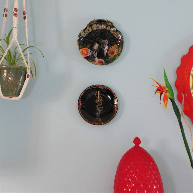 “Snake On Candlestick” Black Upcycled Wall Plate - House of Frisson
