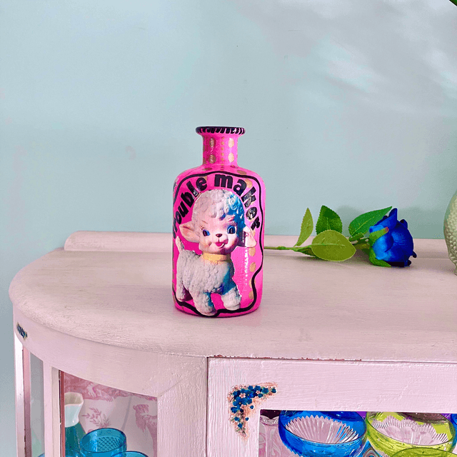 Bright Pink Upcycled Glass Bottle/Flower Vase - "Trouble Maker" - by House of Frisson