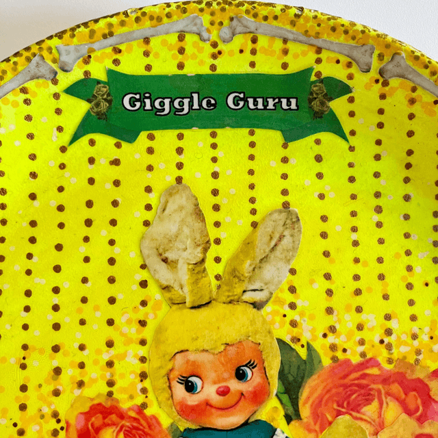 "Giggle Guru" Neon Yellow Upcycled Wall Plate - House of Frisson
