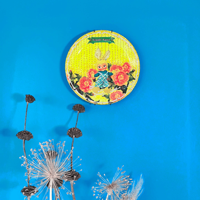 "Giggle Guru" Neon Yellow Upcycled Wall Plate - House of Frisson