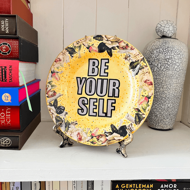 "Be Yourself" Yellow Upcycled Wall Plate - House of Frisson