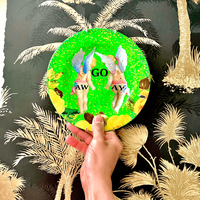 "Go Away" Bright Green Upcycled Wall Plate - House of Frisson