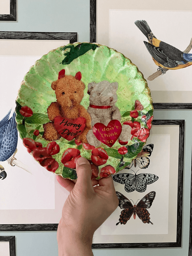 “Horny Devil I Don’t Think So” Green Upcycled Wall Plate - House of Frisson