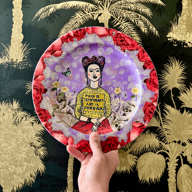 "Pain Is Temporary Art Is Forever" Lilac Upcycled Wall Plate - House of Frisson