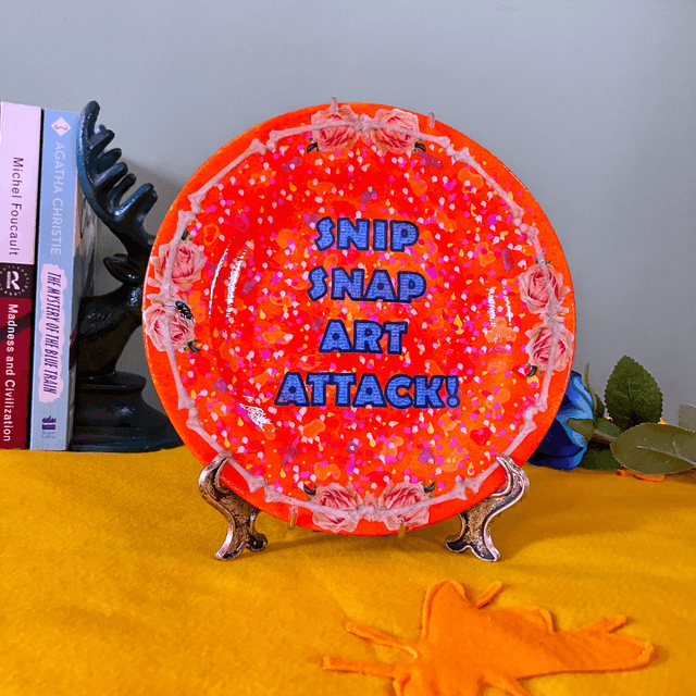 "Snip Snap Art Attack" Orange Upcycled Wall Plate - House of Frisson