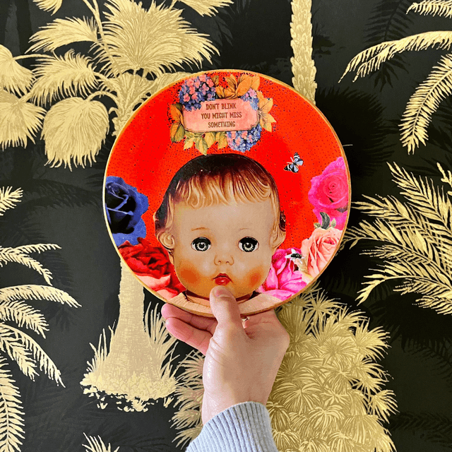 "Don't Blink You Might Miss Something" Neon Orange Upcycled Wall Plate - House of Frisson