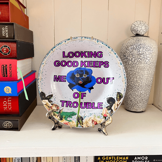 "Looking Good Keeps Me Out Of Trouble" Silver Upcycled Wall Plate - House of Frisson