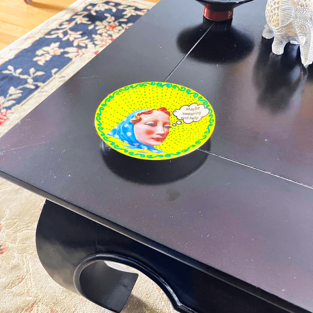 "Maybe Swearing Will Help" Neon Yellow Upcycled Trinket Dish by House of Frisson